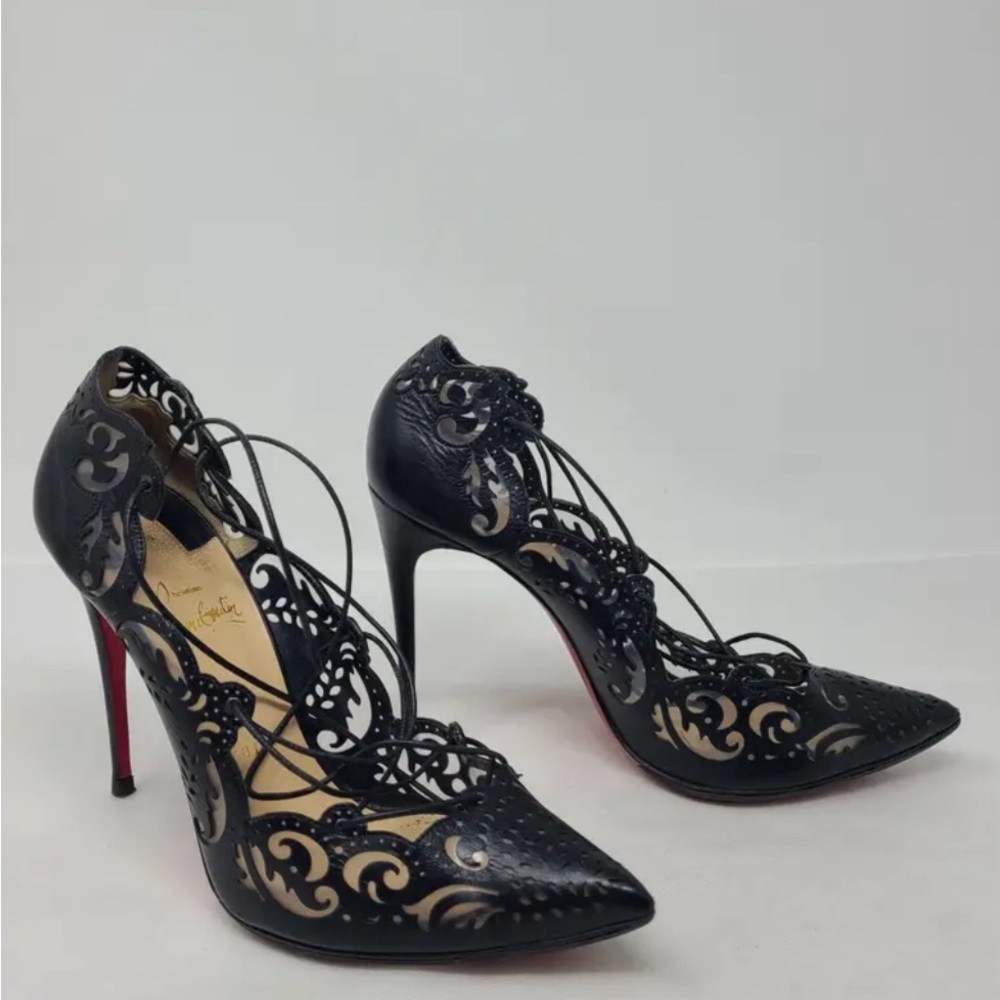 Christian Louboutin Black and Red Laser-Cut Heels